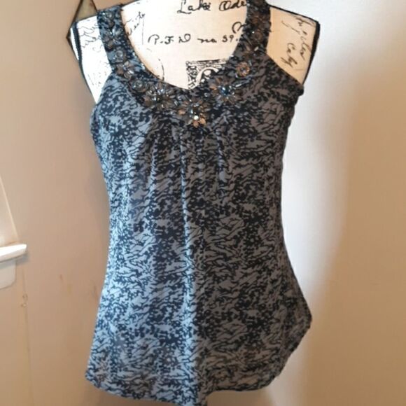 CYNTHIA ROWLEY GREY & BLACK SLEEVELESS BEADED BLOUSE SIZE S - Picture 1 of 4